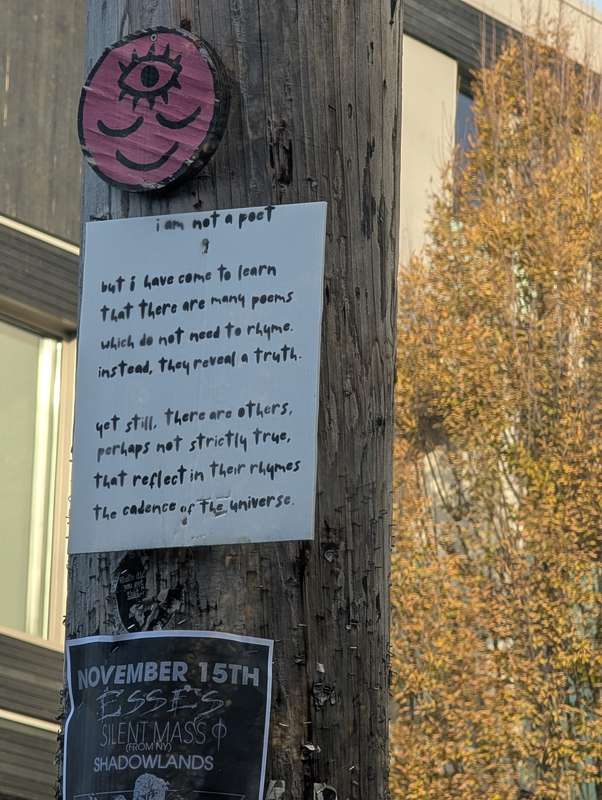 The handwritten street sign in downtown Portland that inspired this song. If you know who made it, please get in touch — I'd like to properly credit and thank them.